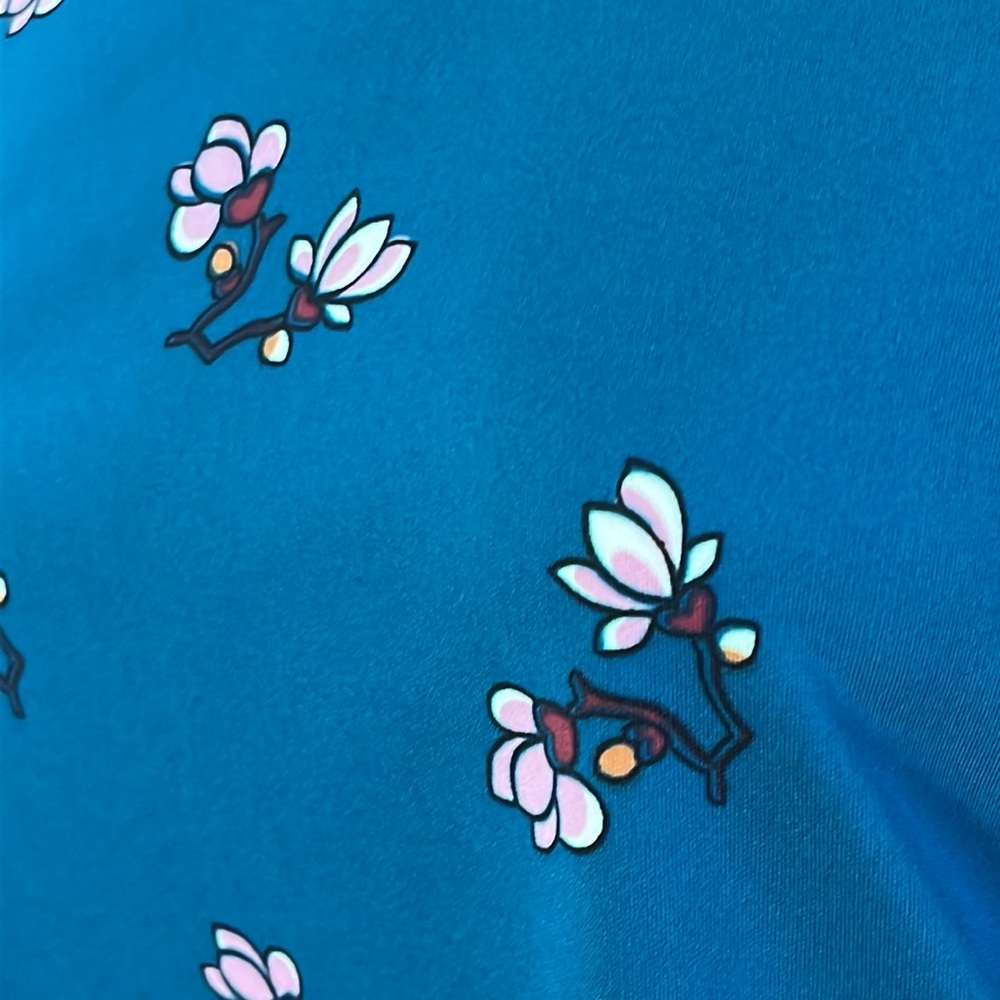 Ann Taylor Factory Turquoise 3/4 Rouched Sleeve Floral Blouse - Picture 4 of 7